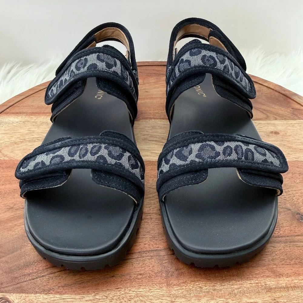 Vionic Cassidy Denim Multi Leopard Print Sandals Womens 8 Orthotic Comfort Blue - Picture 2 of 10